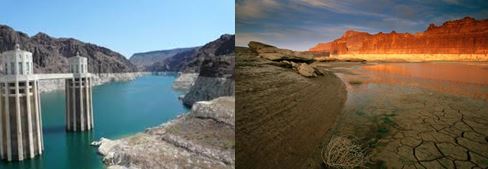 ミード湖フーバーダム（左）とパウエル湖